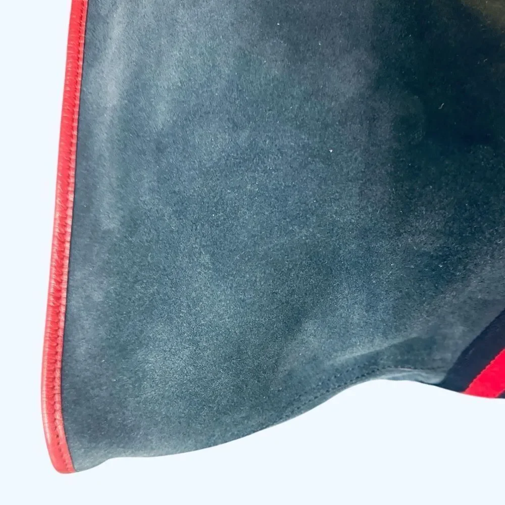 GUCCI Navy Blue Suede & Red Leather Trim Large Sylvie Web Rajah Tote Bag